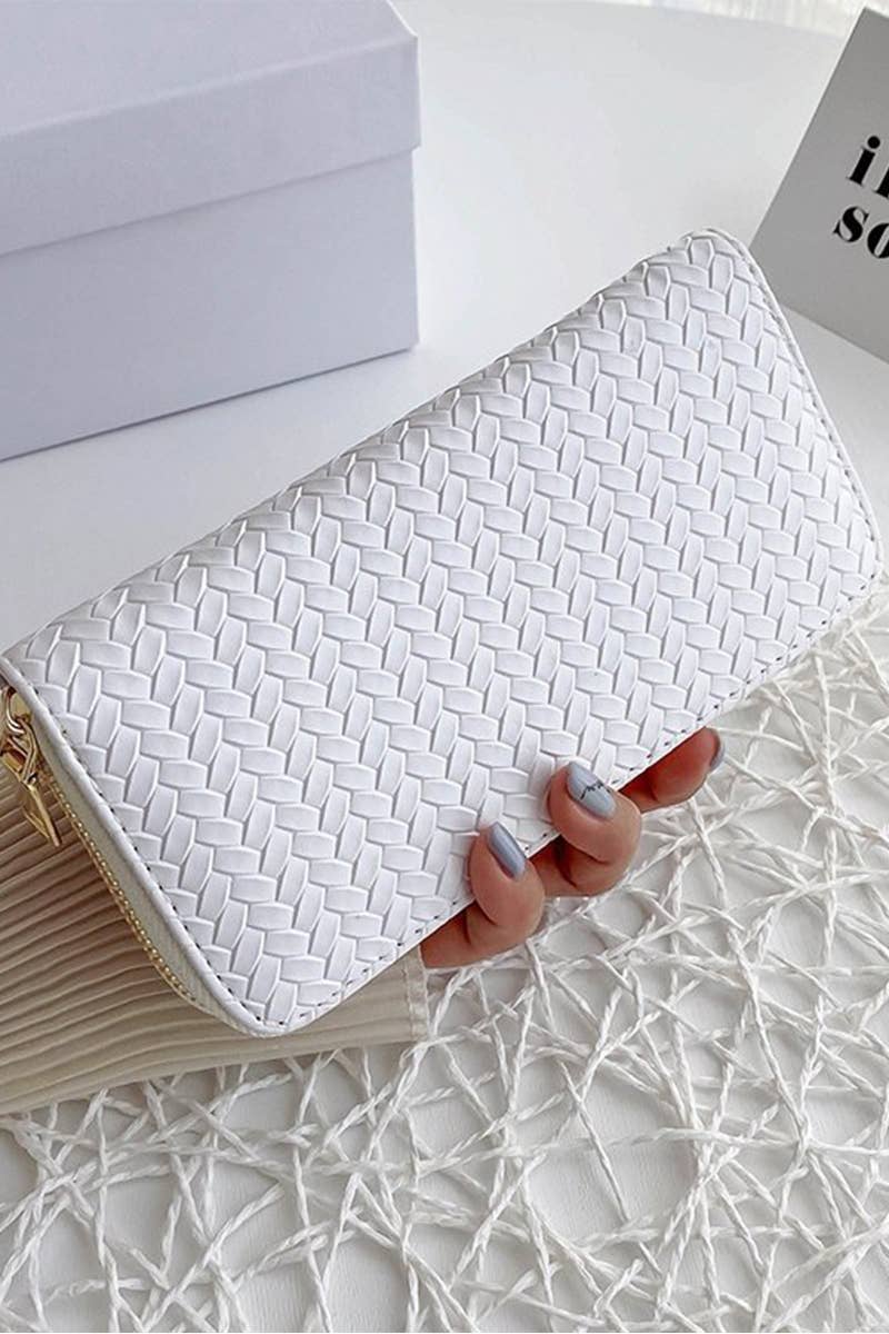 ,_ SI-26747 Trendy Vegan Leather Woven Weave Long Wallet: GREY-171829 / OS