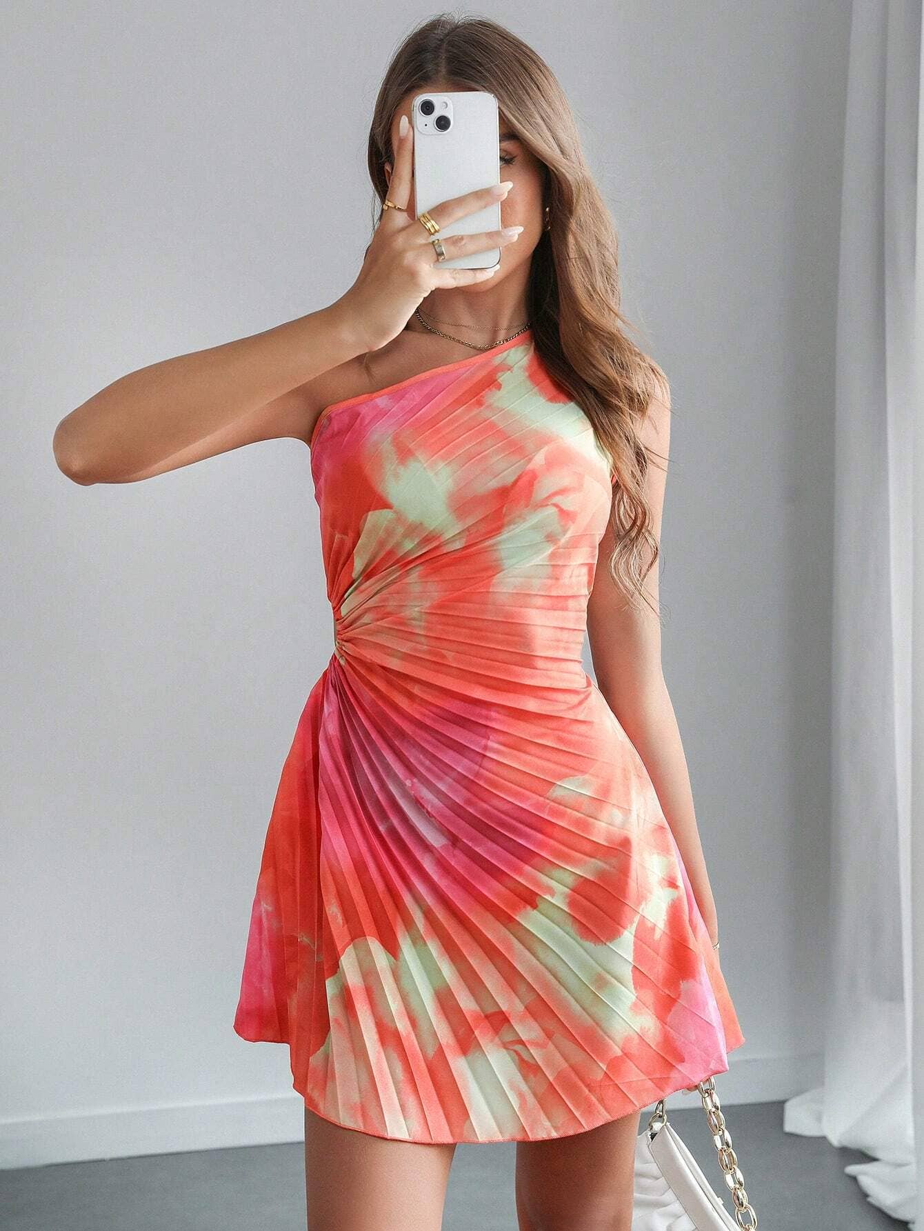 Sexy Pleated Bodycon Asymmetrical Hem Club Dress