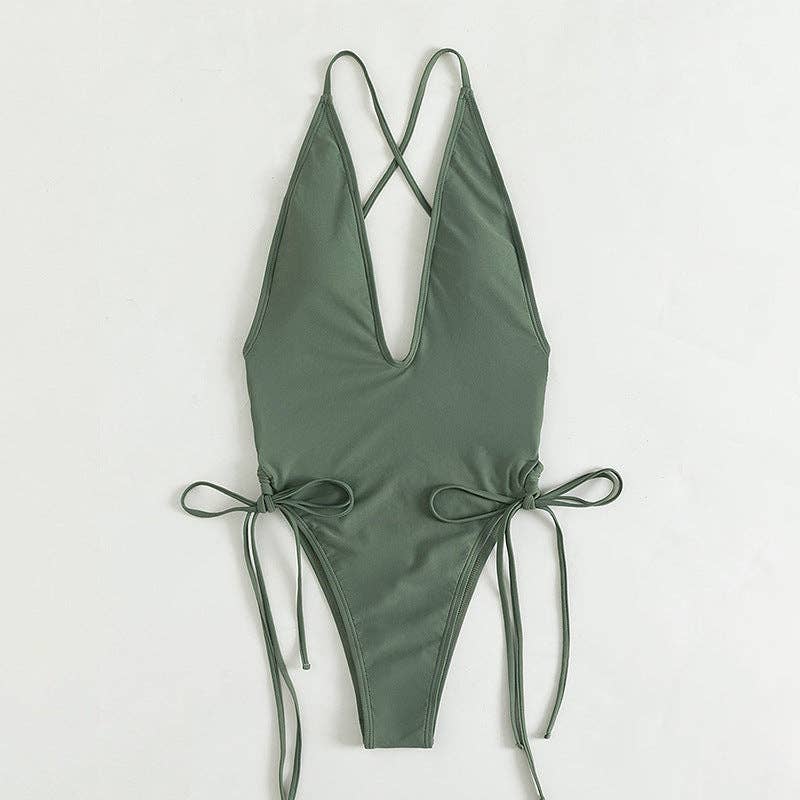 Ladies Solid Color Halter Neck Bikini Set RFD2109