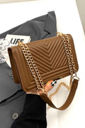 ',,,,..Vegan Leather Chevron Crossbody Shoulder Flap Bag: MOCHA-169437 / OS