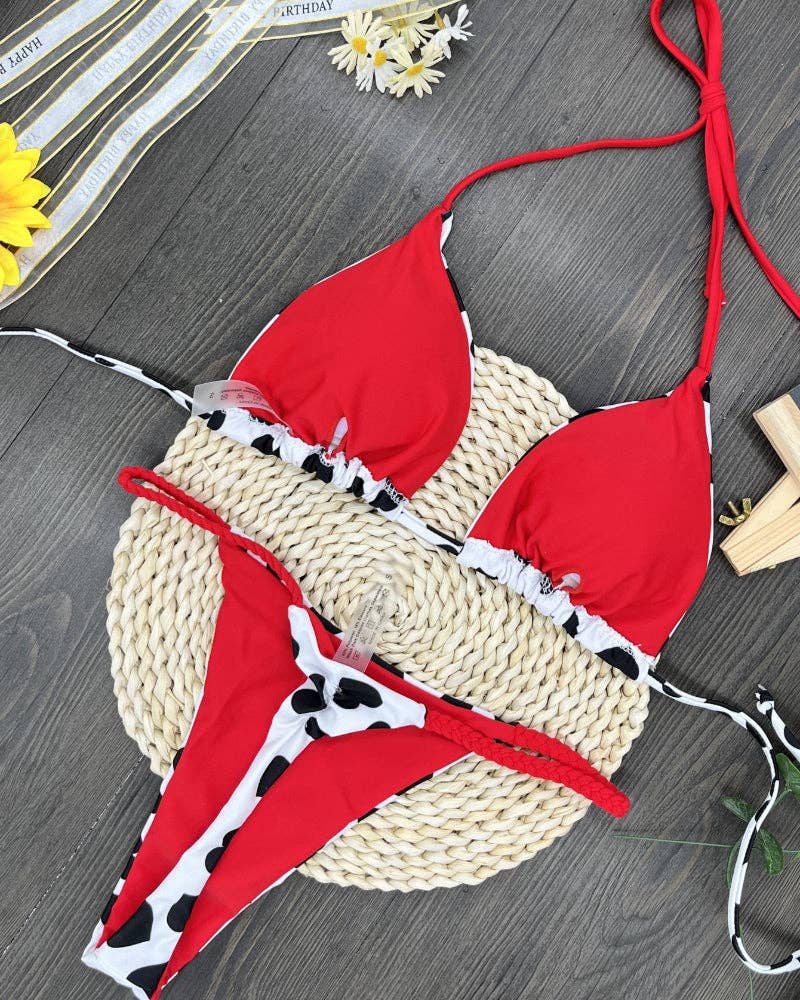 Heart Print Backless Two-Piece Beased Bikini Set 9210