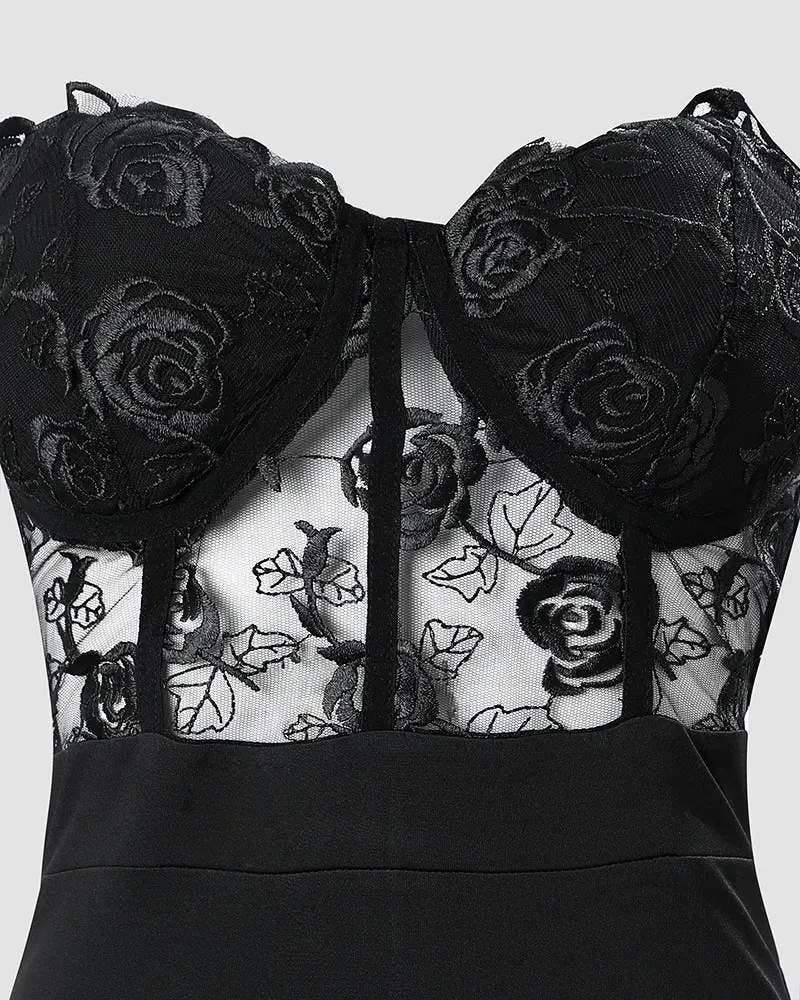 Chain decor contrast lace corset dress
