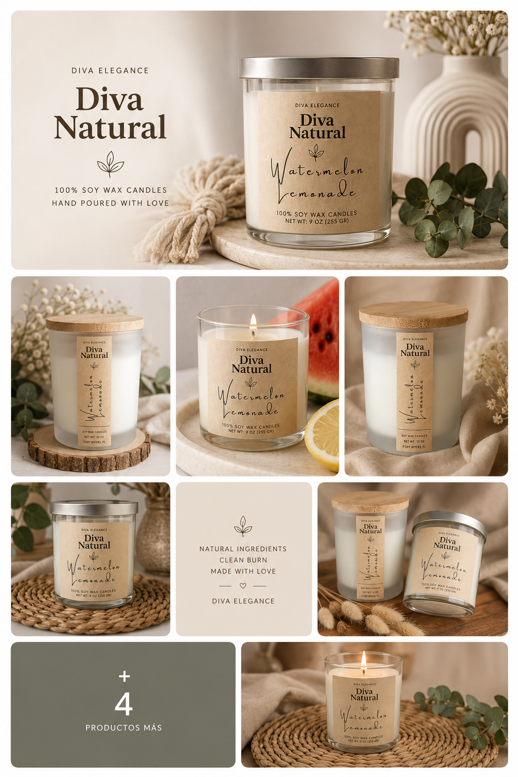 Watermelon Lemonade Soy Candle, Luxury Large Candle 14 fl oz