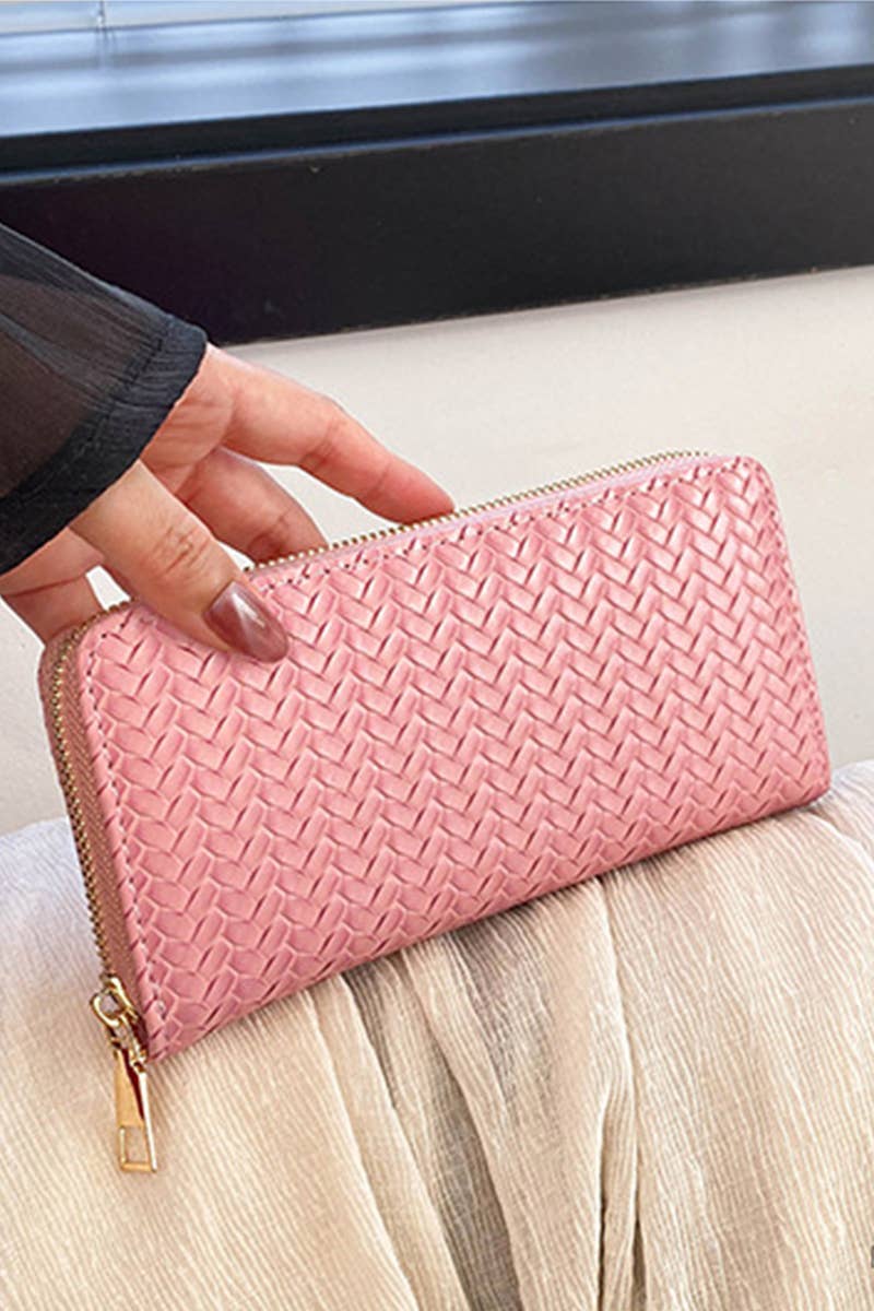 SI-26747 Trendy Vegan Leather Woven Weave Long Wallet