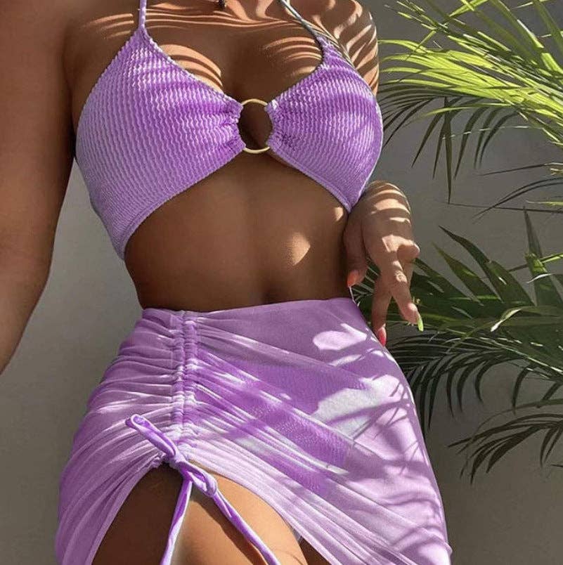 Ladies Solid Color Golden Circel 2PCS Bikini Set 2631