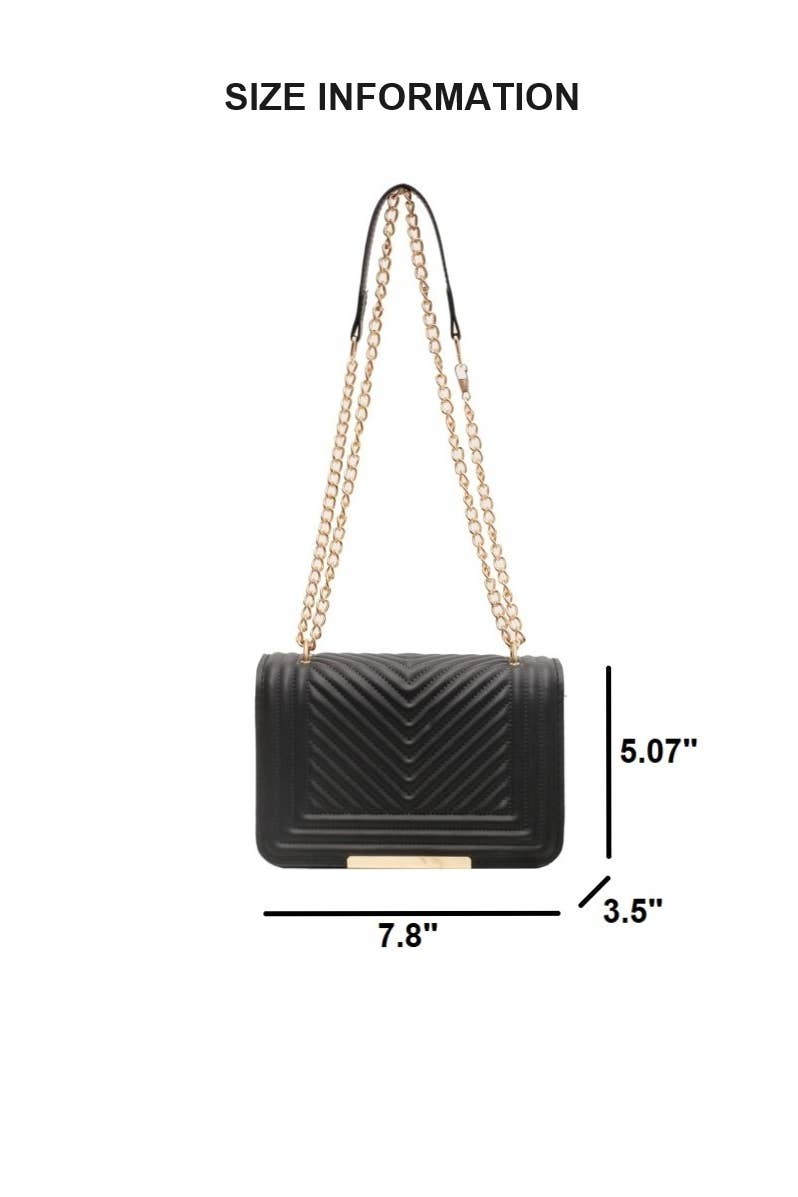 ',,,,..Vegan Leather Chevron Crossbody Shoulder Flap Bag: ASH MOCHA-169434 / OS