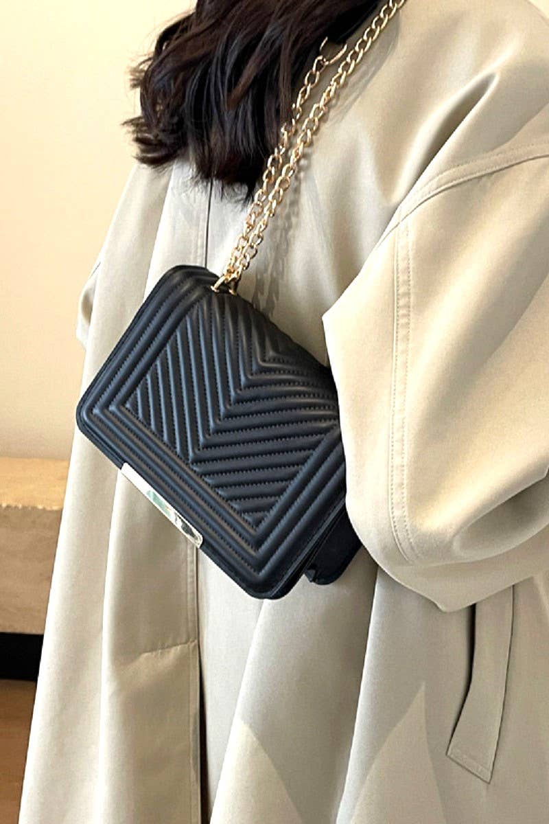 ',,,,..Vegan Leather Chevron Crossbody Shoulder Flap Bag: MOCHA-169437 / OS