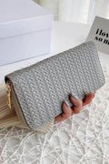 ,_ SI-26747 Trendy Vegan Leather Woven Weave Long Wallet: GREY-171829 / OS