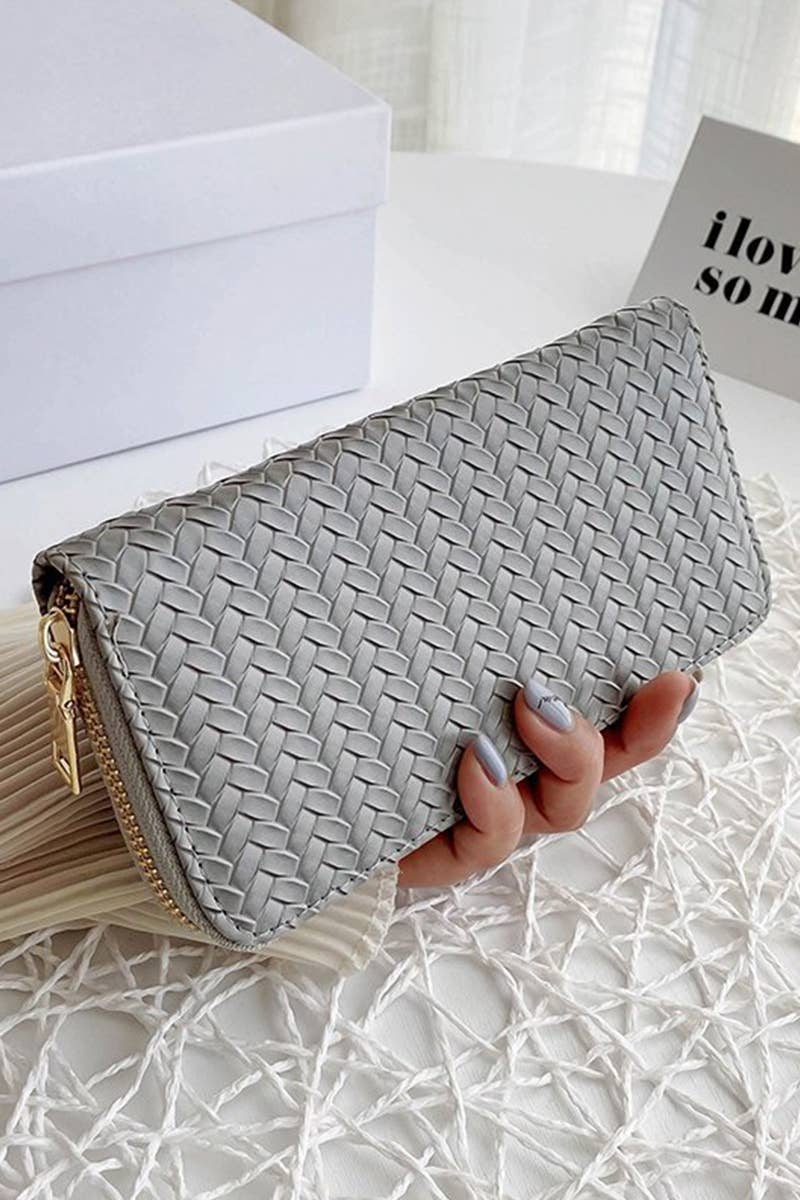 SI-26747 Trendy Vegan Leather Woven Weave Long Wallet