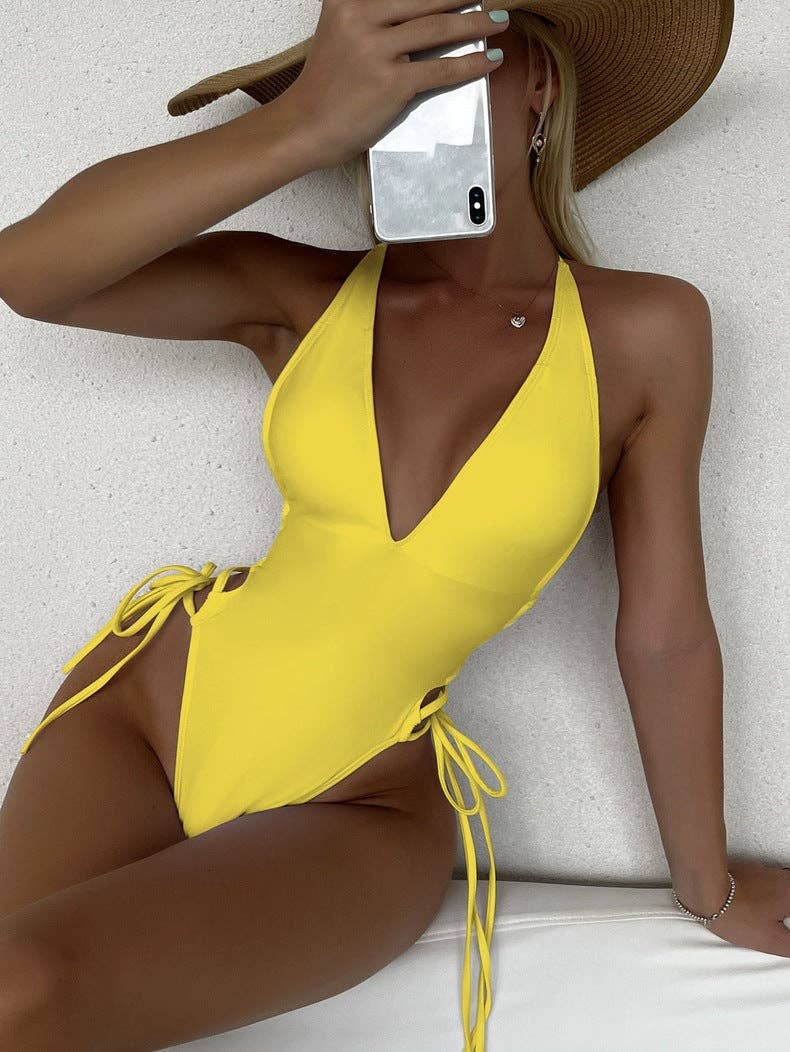 Ladies Solid Color Halter Neck Bikini Set RFD2109