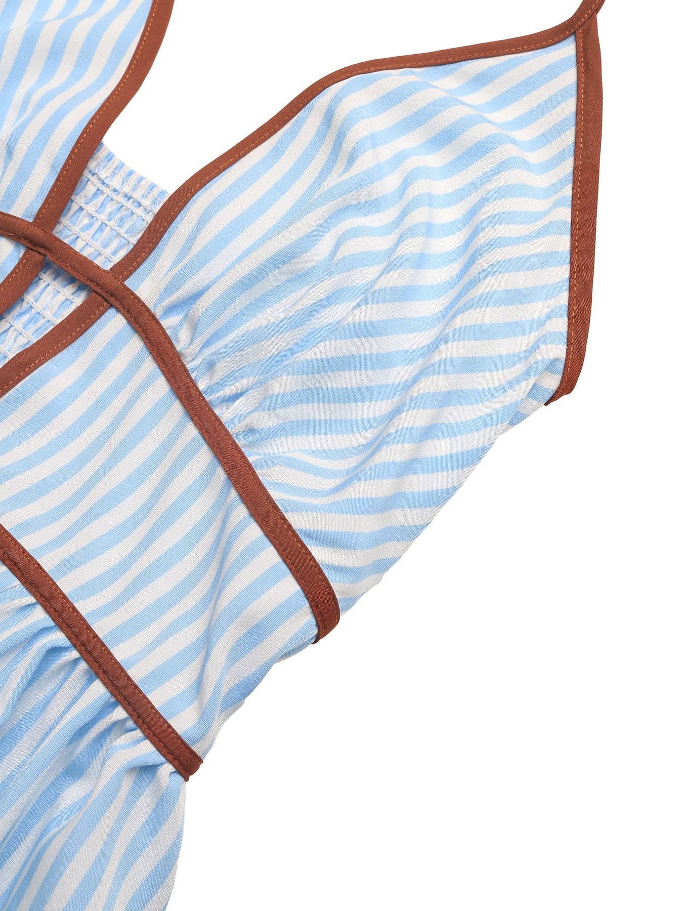 Burgundy Stripe Halter Backless V Neck Maxi Dress