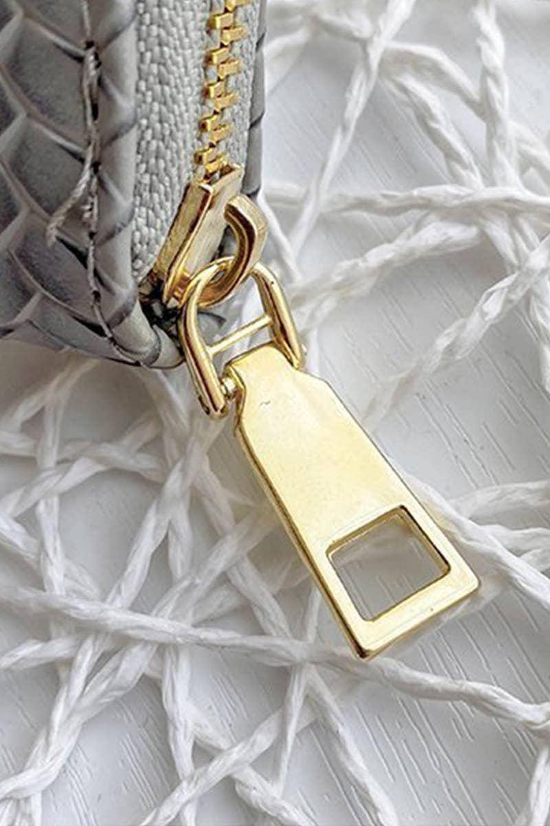 ,_ SI-26747 Trendy Vegan Leather Woven Weave Long Wallet: GREY-171829 / OS
