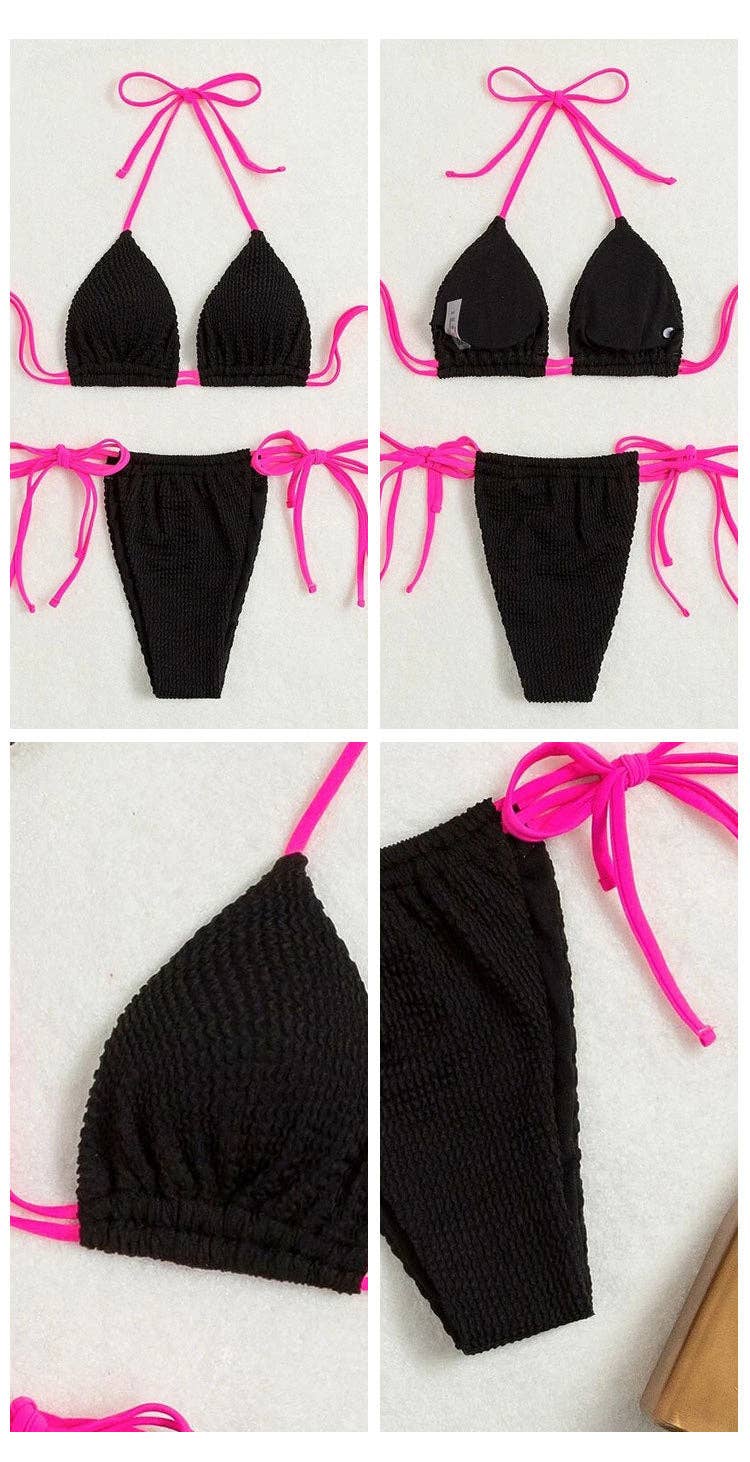 Ladies Shoulder String Tie Solid Color Bikini Set RFD-AL1606