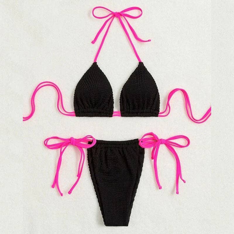 Ladies Shoulder String Tie Solid Color Bikini Set RFD-AL1606