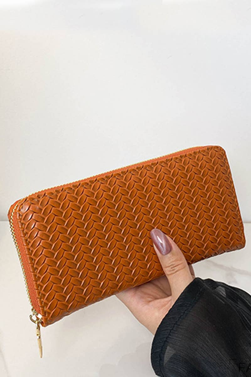 ,_ SI-26747 Trendy Vegan Leather Woven Weave Long Wallet: GREY-171829 / OS