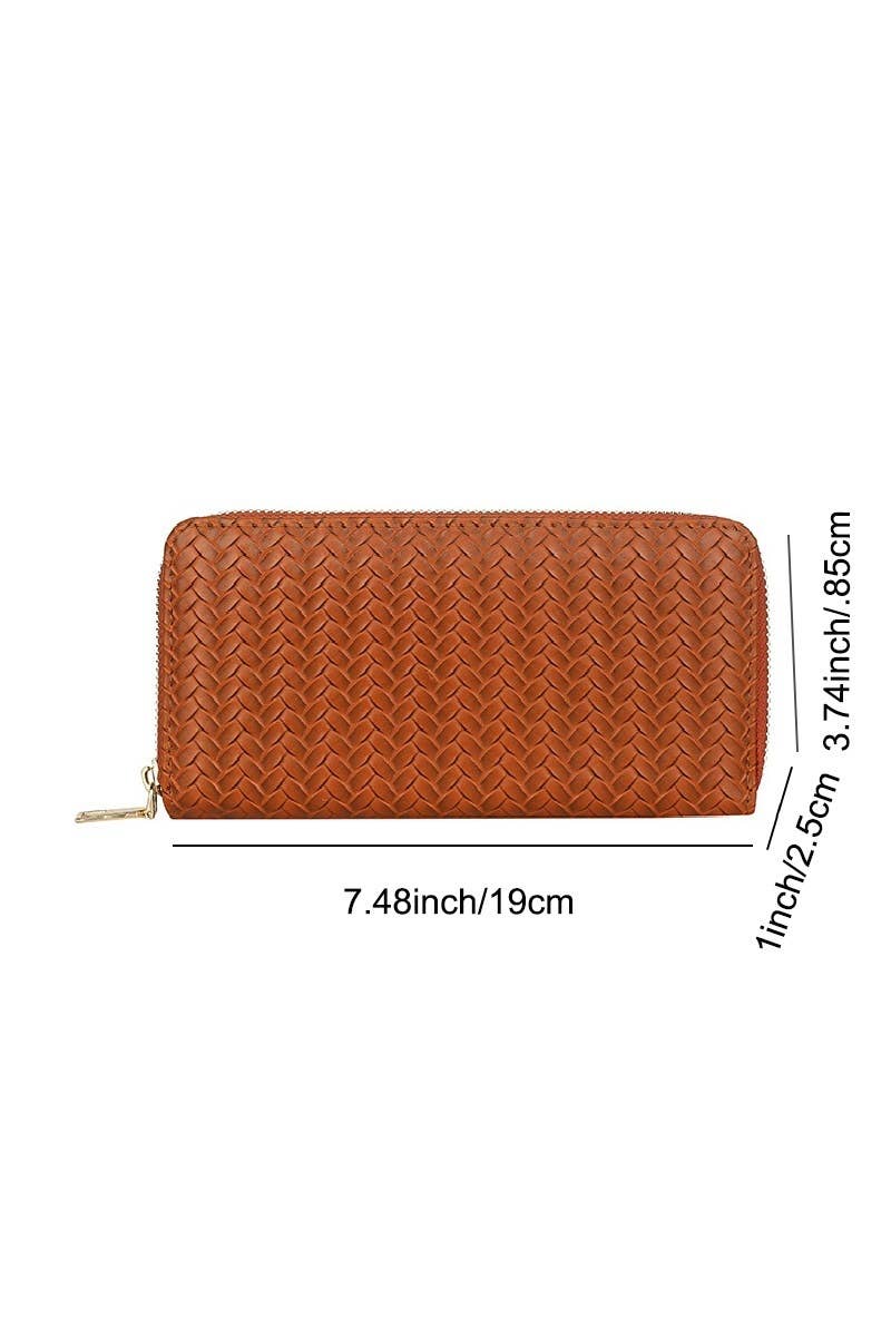 SI-26747 Trendy Vegan Leather Woven Weave Long Wallet