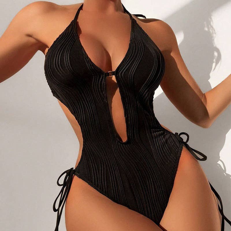 Ladies Solid Color Halter Neck Bikini Set RFD8298