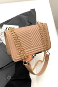 ',,,,..Vegan Leather Chevron Crossbody Shoulder Flap Bag: ASH MOCHA-169434 / OS